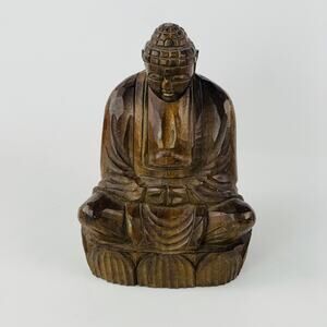 Vintage Hand Carved Buddha Meditating Statue Chinese 7 1/2”